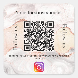 Rose gold white agate marble qr code instagram square sticker