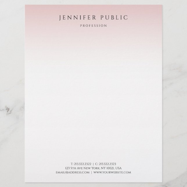 Rose Gold White Background Elegant Modern Custom Letterhead (Front)