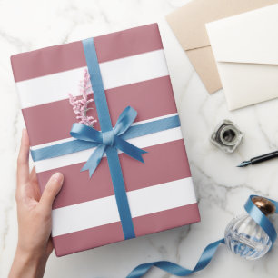 Rose Gold White Classic Horizontal Striped Wrapping Paper