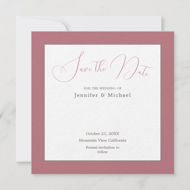 Rose Gold White Colour Professional Minimalist Save The Date (Front)