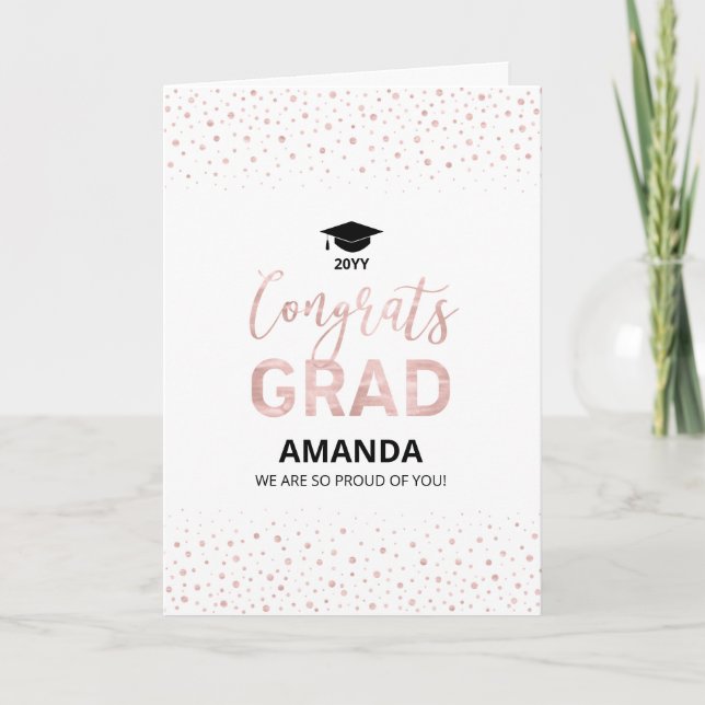Rose Gold & White Confetti Congratulation Graduate Card (Front)