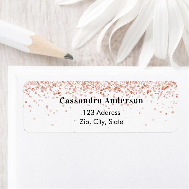 Rose gold white confetti return address (Insitu)