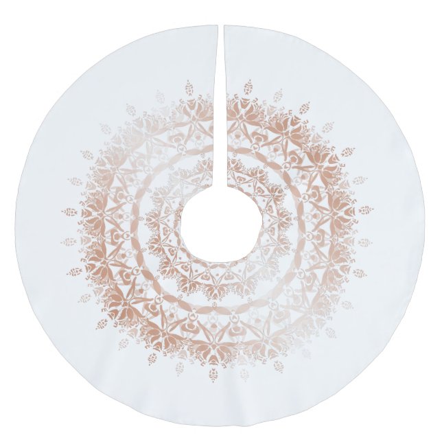 Rose Gold White Damask Mandala Brushed Polyester Tree Skirt (Front)