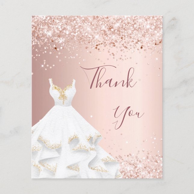 Rose gold white dress thank you card (Front)