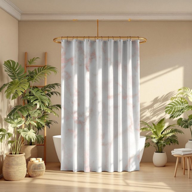 Rose-gold & White Faux Marble Shower Curtain (Creator Uploaded)