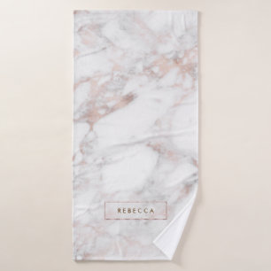 Rose-Gold & White Faux Marble Stone Bath Towel Set