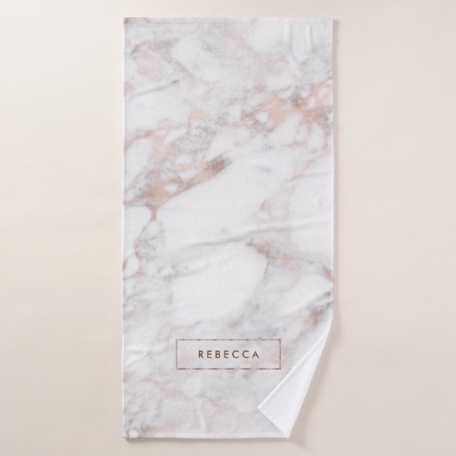 Rose-Gold & White Faux Marble Stone Bath Towel Set (Bath Towel)
