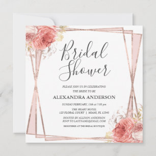 Rose Gold White Floral Modern Bridal Shower Invitation