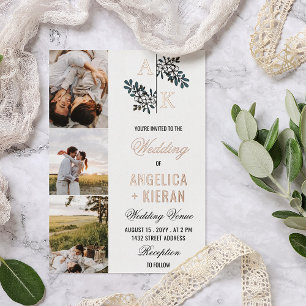 Rose Gold White Floral Monogram Photos Wedding Foi