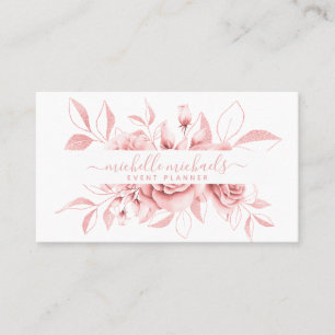 Rose Gold White Floral Watercolor Event Planner Business Card