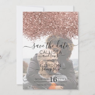 Rose Gold White Glitter Confetti Photo Wedding Save The Date