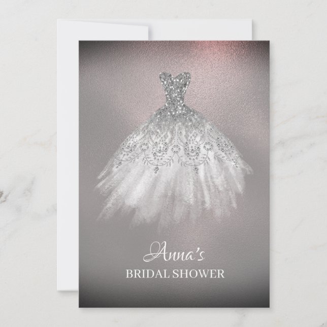 *~* Rose Gold White Gown Dress Bridal Shower Invitation (Front)