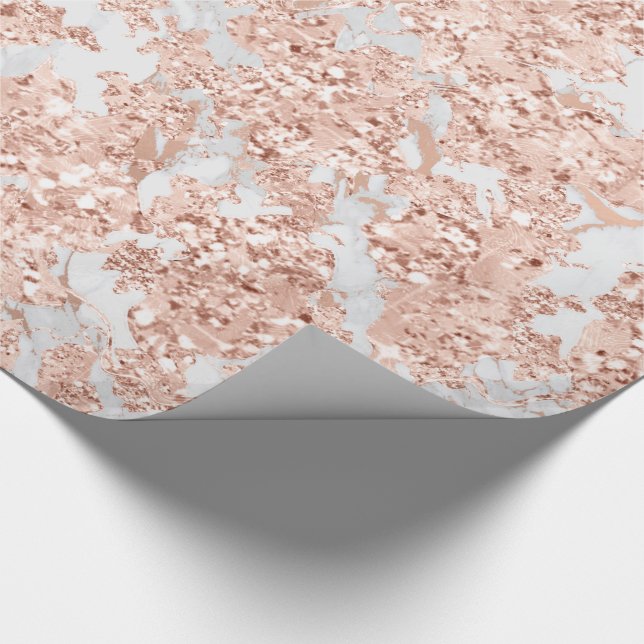 Rose Gold White Grey Glitter Bride Marble Elegant Wrapping Paper (Corner)