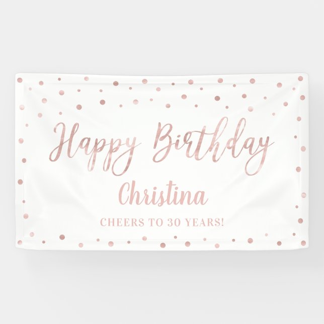 Rose Gold & White Happy Birthday Party Banner (Horizontal)