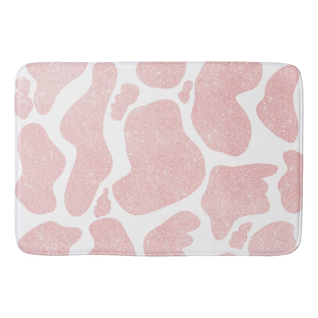 Rose Gold white Large Cow Spots Animal Pattern Bath Mat (Front)