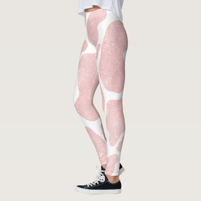 Rose Gold white Large Cow Spots Animal Pattern Leggings (Left)