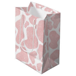 Rose Gold white Large Cow Spots Animal Pattern Medium Gift Bag