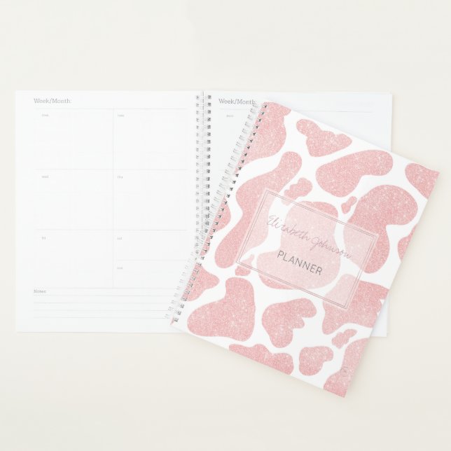 Rose Gold white Large Cow Spots Animal Pattern Planner (Display)
