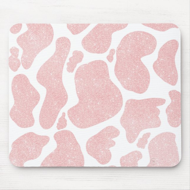 Rose Gold white Large Cow Spots Animal Print Mouse Mat (Front)