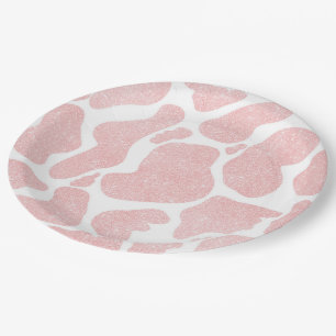 Rose Gold white Large Cow Spots Animal Print Paper Plate