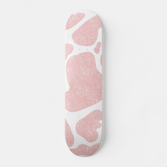 Rose Gold white Large Cow Spots Animal Print Skateboard (Front)