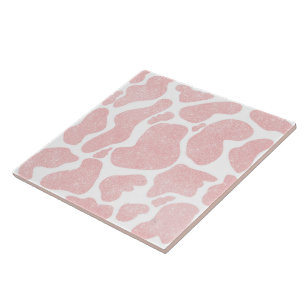Rose Gold white Large Cow Spots Animal Print Tile