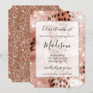 Rose Gold & White Leopard Glitz Stylish Glitter Invitation