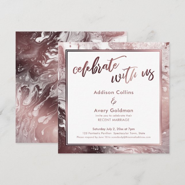 Rose Gold & White Marble Celebrate with Us Invitation (Front/Back)