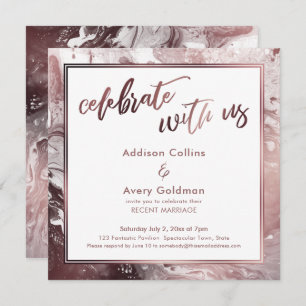Rose Gold & White Marble Celebrate with Us Invitation