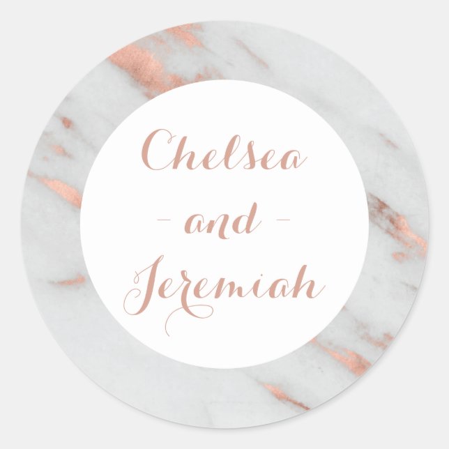 Rose Gold White Marble Custom Name Sticker Wedding (Front)