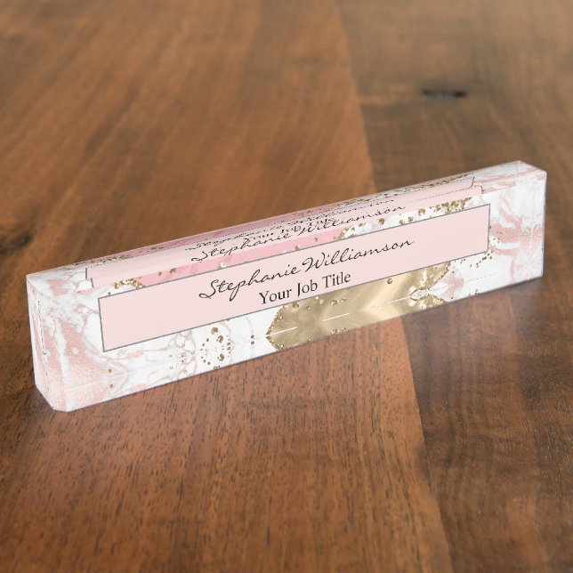 Rose Gold & White Marble  Elegant Modern Desk Name Nameplate (Side)