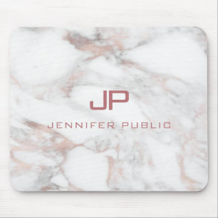 Rose Gold White Marble Elegant Monogram Template Mouse Mat