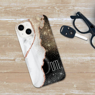 Rose Gold White Marble Glitter Monogram Case-Mate  iPhone 14 Case