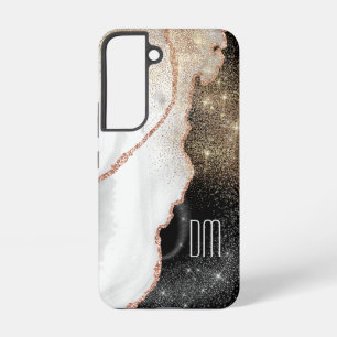 Rose Gold White Marble Glitter Monogram Samsung Galaxy Case