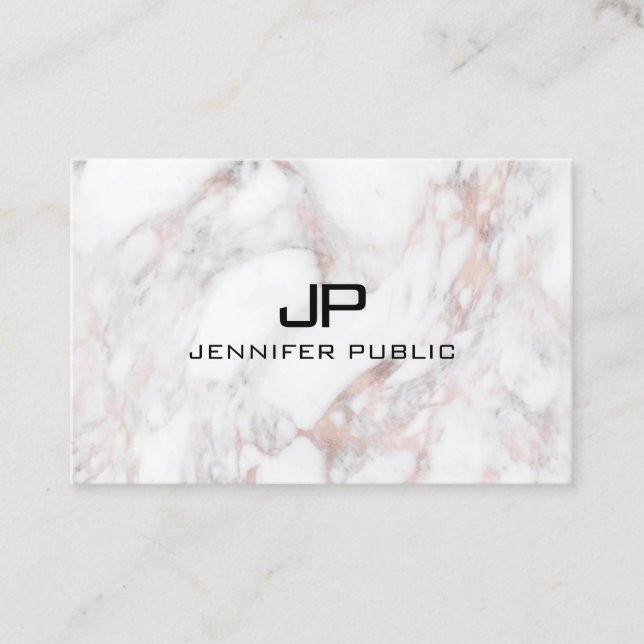 Rose Gold White Marble Modern Monogram Elegant Business Card (Front)