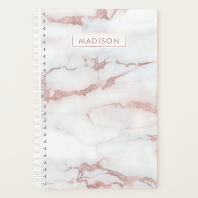 Rose Gold White Marble Personalised Name Custom Planner (Front)