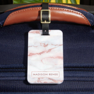 Rose Gold White Marble Personalised Name Luggage Tag