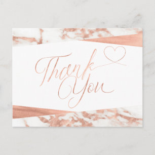 Rose Gold White Marble Script Thank You Postcard