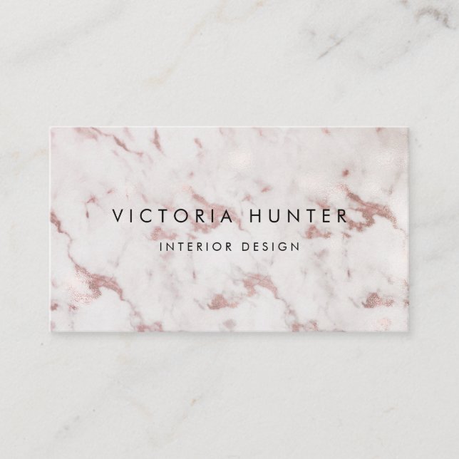 Rose Gold White Marble Simple Typography Business Card (Front)
