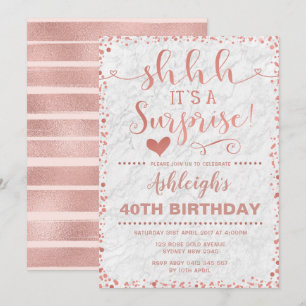 Rose Gold & White Marble Surprise Birthday Party Invitation