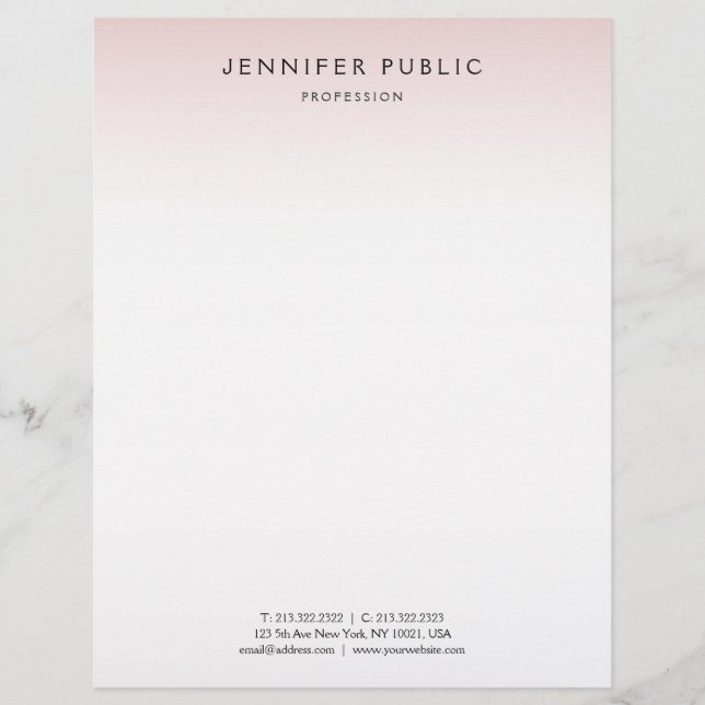 Rose Gold White Minimalist Elegant Modern Custom Letterhead (Front)