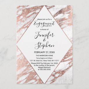 Rose Gold White Modern Marble Engagement Invitation