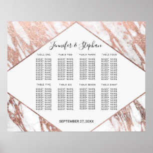 Rose Gold White Modern Marble Seating Chart