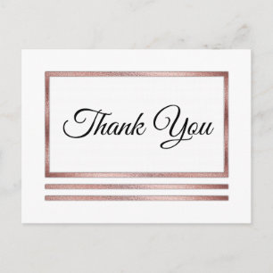 Rose Gold White Modern Simple Elegant Thank You Postcard
