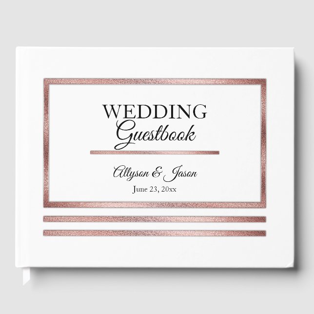 Rose Gold | White Modern Simple Elegant Wedding Guest Book (Front)