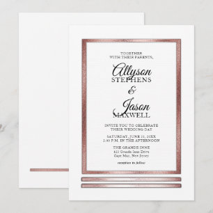 Rose Gold White Modern Simple Elegant Wedding Invitation