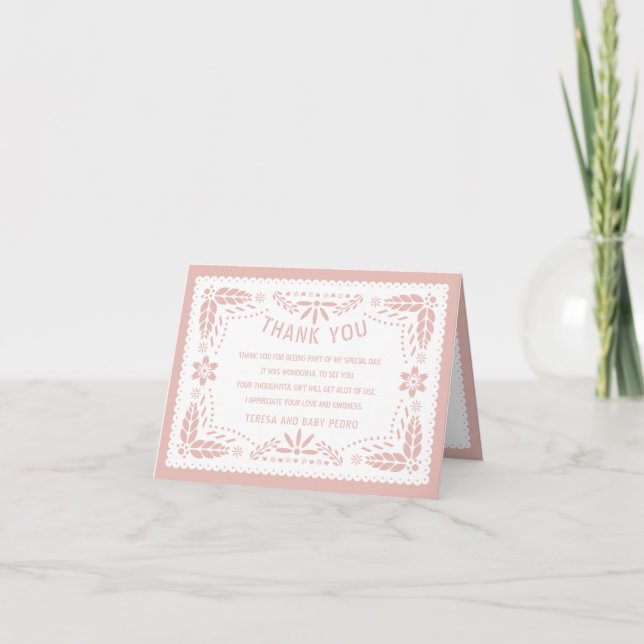 Rose gold, white papel picado Baby girl Shower Thank You Card (Front)