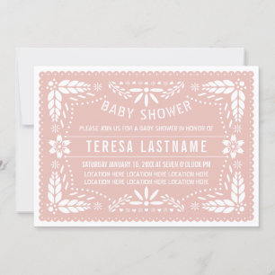 Rose gold, white papel picado  Mexican baby shower Invitation