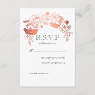 Rose Gold White Peonies Laurel Wedding RSVP Cards