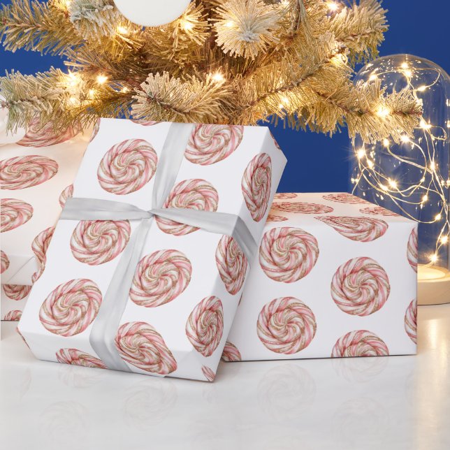Rose Gold White Peppermints Christmas   Wrapping Paper (Holidays)